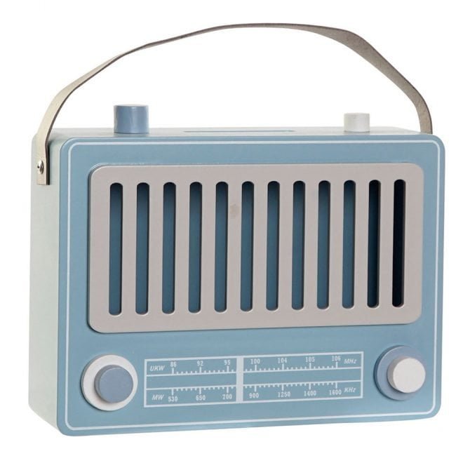 Hucha radio vintage de madera color azul